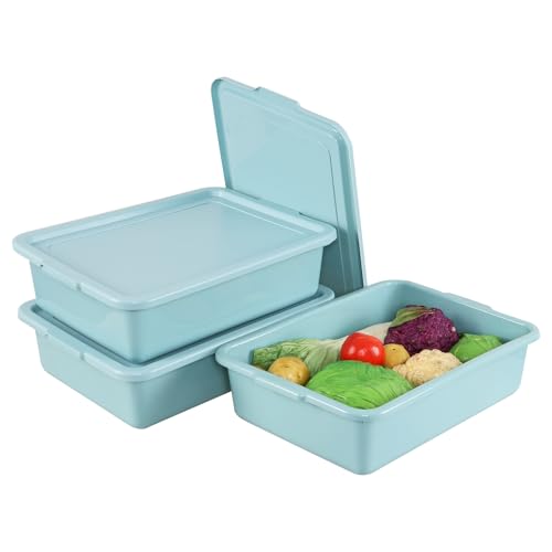 Jekiyo 3 Pack Commercial Bus Box with Lid, 13 L Plastic Bus Tub, Mint Green