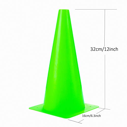 12 Inch Traffic Training Sports Cones, [10 Pack] Green Safety Cones, Soccer Basketball Cones for Drills, Plastic Marker Cones for Indoor/Outdoor Activity & Festive Events - color: Green, size: 12inch