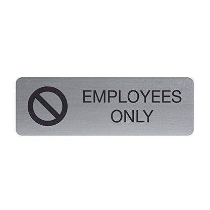 Silver Employees Only Sign / 3" x 9" Business Signage/Easy Adhesive Wall Or Door Mount/Small Business Signs/Made In The USA - color: Silver, style: Employees Only