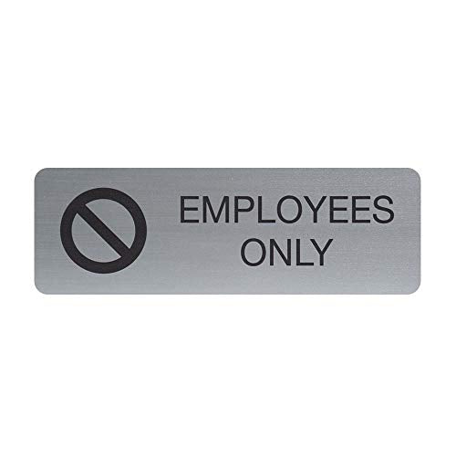 Silver Employees Only Sign / 3" x 9" Business Signage/Easy Adhesive Wall Or Door Mount/Small Business Signs/Made In The USA - color: Silver, style: Employees Only