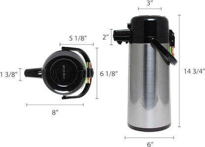 TrueCraftware- 1.9 Liter/ 64 oz Push Button Coffee Airpot Stainless Steel Body Glass Lined- Hot Beverage Coffee Chocolate Juice Tea Drinks Dispenser Ideal for Large Crowds for Any Occasion - size: 64.2 Ounces