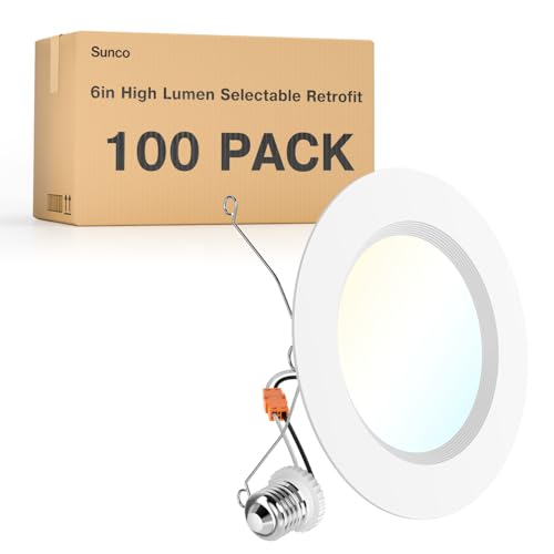 Sunco 100 Pack 6 Inch Retrofit LED Recessed Lights, 5CCT 15W=120W Dimmable - size: 100 Pack