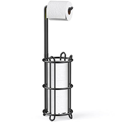 Meangood Toilet Paper Holder Stand and Tissue Paper Roll Dispenser for 4 Mega Rolls, Bathroom Free Standing Tissue Roll Storage Holder Rack, Metal Wire (Black) - color: Black 2