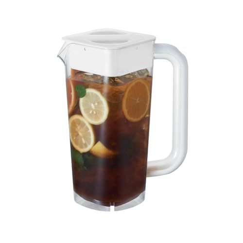 CURTA 1 Pack 2 Liters/68 oz Plastic Pitcher with Lid & Handle for Kitchen,ICED JUICE and Coffee Carafe Beverage Serveware, Acrylic Water Jug for Hot/Cold Drinks&lemonade - color: White