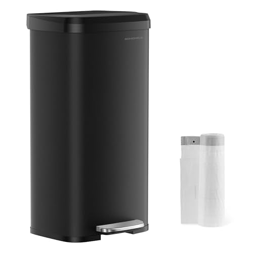 SONGMICS Kitchen Trash Can, 18-Gallon Stainless Steel Garbage Can, with Stay-Open Lid and Step-on Pedal, Soft Closure, Tall, Large and Space-Saving, Black ULTB520B68 - color: Black, style: 18 Gallons