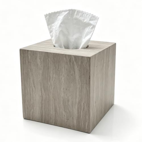 Natural Marble Square Tissue Box Holder Cover for Bathroom - color: Gray Wood Grain