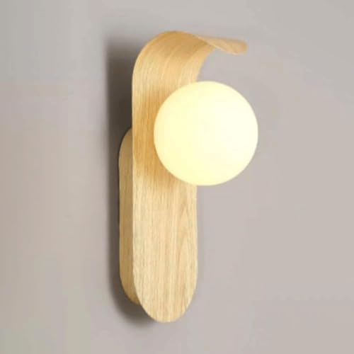 Mid Century Wall Sconce Walnut Texture Glass Globe Wall Lighting Wood Industrial Farmhouse Wall Light Bedside Indoor Retro Industrial Wall Mounted Lamp for Living Room Bedroom Bathroom - color: Log color