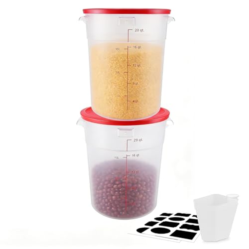2 Pack Square Food Storage Container With Lid,12-22 Quart Commercial Storage Box With Scale & Handle,Cake Making,Dough Marinating Meat,Kitchen Supplies (polypropylene, Round 22 Quart) - color: Polypropylene, size: Round-22 Quart