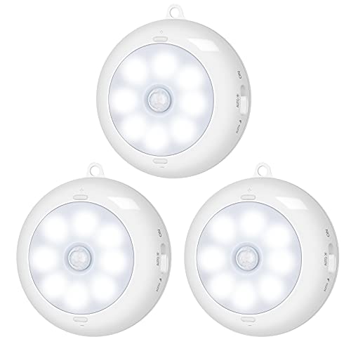 BLS Motion Sensor Light Indoor, LED Night Light Closet Lights, Under Cabinet Battery Powered Ceiling Lights, AA Battery Operated Stick on Wireless Puck Lights for Wall, Step, Stair, Dimmable (3 Pack) - color: Cool White