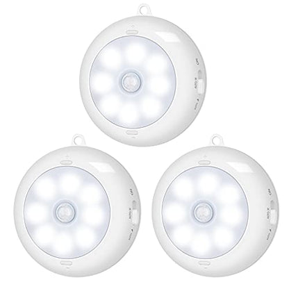 BLS Motion Sensor Light Indoor, LED Night Light Closet Lights, Under Cabinet Battery Powered Ceiling Lights, AA Battery Operated Stick on Wireless Puck Lights for Wall, Step, Stair, Dimmable (3 Pack) - color: Cool White