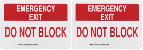 Brady 127147 Fire Safety Sign, Legend "Emergency Exit Do Not Block", 7" Height, 10" Width, Red on White (Pack of 2) - size: 7" x 10" (Pack of 2)