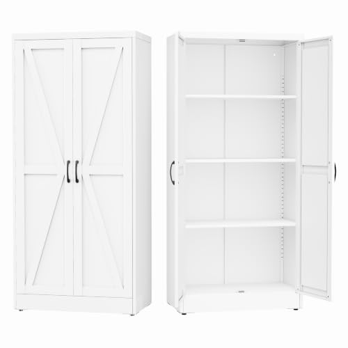 GAIOUS 63" Tall Metal Storage Cabinet White Cupboard Kitchen Pantry Cabinet - color: White, size: 13.8"D x 27.6"W x 63"H