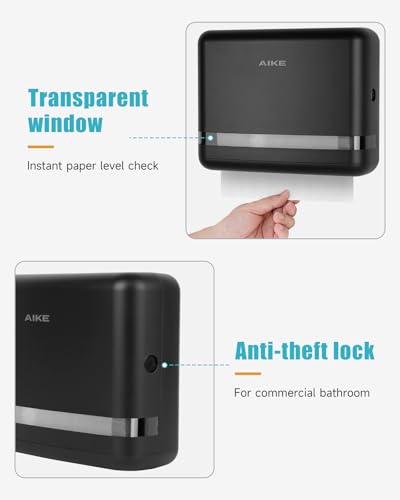 AIKE 200 Sheets Wall Mount Paper Towel Dispenser,Fit Multifold Paper,Black - color: Black
