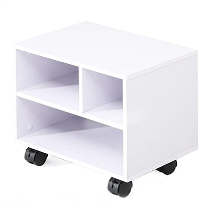 FITUEYES Printer Stand Under Desk, Small Wood Mobile Printer Table, White - color: White