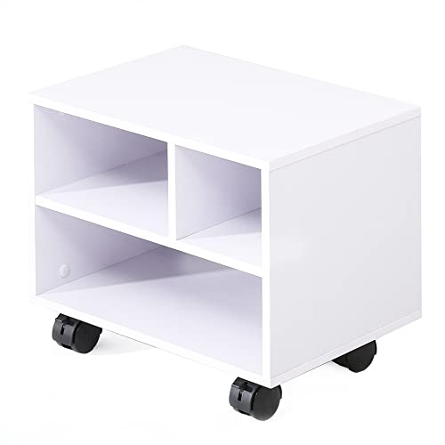 FITUEYES Printer Stand Under Desk, Small Wood Mobile Printer Table, White - color: White