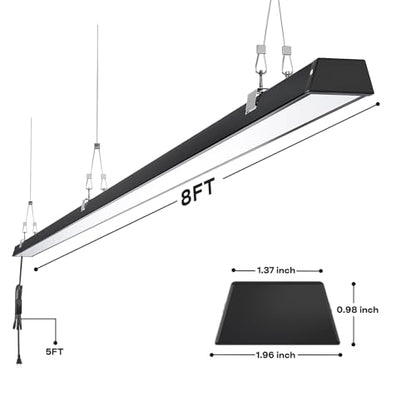 8FT LED Shop Light, 100W 12500lm, 5000K Daylight, Compact Black 8 Foot Commercial Lighting Fixtures for Workshops, Garage, Office, Surface/Suspension Mount, with 5FT Cord Switch, 6 Pack