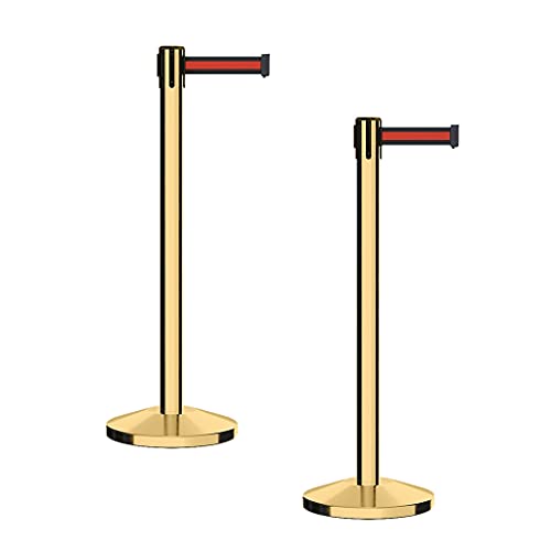 CCW Series RBB-100 Retractable Belt Barrier Stanchions, Set of 2, 7.5 Foot - color: Black with Horizontal Red Stripe, size: 7.5 Foot