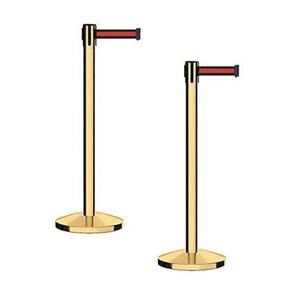 CCW Series RBB-100 Retractable Belt Barrier Stanchions, Set of 2, 7.5 Foot - color: Black with Horizontal Red Stripe, size: 7.5 Foot