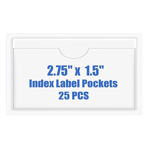 Origin-Joy 25 PCS Self-Adhesive Index Label Pockets, Clear Plastic Peel & Stick Card Holders with Top Open for Loading (2.75 x 1.5 inch) - size: 2.75 x 1.5 inch, style: Horizontal