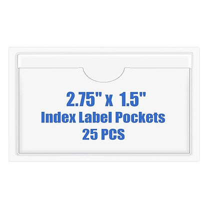 Origin-Joy 25 PCS Self-Adhesive Index Label Pockets, Clear Plastic Peel & Stick Card Holders with Top Open for Loading (2.75 x 1.5 inch) - size: 2.75 x 1.5 inch, style: Horizontal