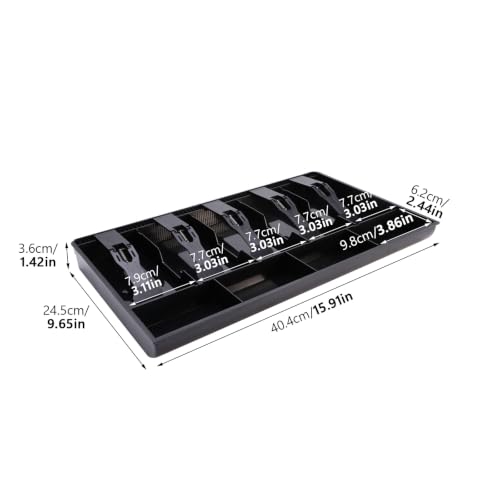 Cash Money Tray Replacement 5 Bill/ 4 Coin Drawer Register Insert Tray Storage Case with Plastic Clips (Color:Black)