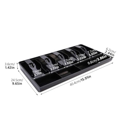 Cash Money Tray Replacement 5 Bill/ 4 Coin Drawer Register Insert Tray Storage Case with Plastic Clips (Color:Black)