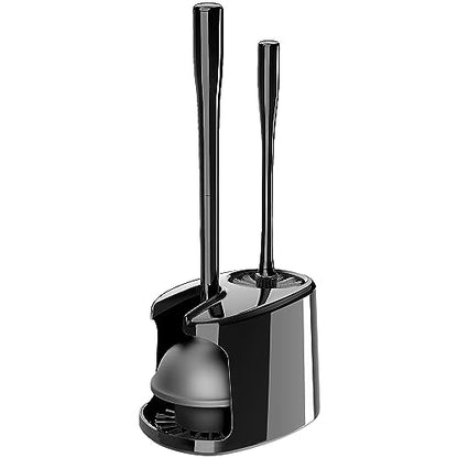 MR.SIGA Toilet Plunger and Brush with Holder for Toilet Cleaning, Black - color: Black