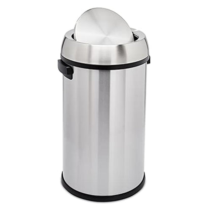 Amazon Basics Round Stainless Steel Trash Can with Swing Lid, Fingerprint and Smudge Resistant, 65 Litre/17.2 Gallon, Silver, Black