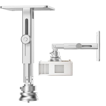 Projector Stand, Single Hole Hanging Height Adjustable Projector Ceiling/Wall Mount, Projector Shelf for Ceiling Wall Accessories - Aluminum Alloy Material, Load 22 lbs - Silver