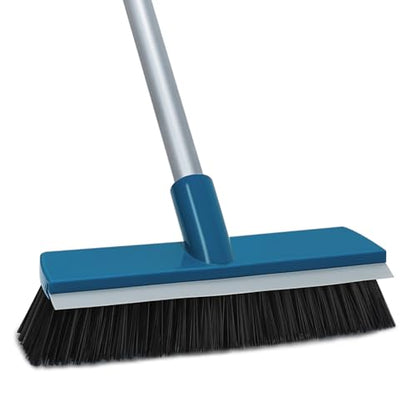 Stiff Bristle Deck Brushes for Scrubbing Heavy Duty with Rubber Scrape Squeegee, 55” Long Handle Scrub Brush for Bathroom Shower Carpet Outdoor Floor Cleaning (Head Size: 10.8”) - size: 10.8" Scrub Brush