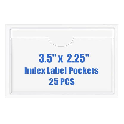 Origin-Joy 25 PCS Self-Adhesive Index Label Pockets, Clear Plastic Peel & Stick Card Holders with Top Open for Loading (3.5 x 2.25 inch) - size: 3.5 x 2.25 inch, style: Horizontal