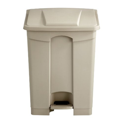 Safco Step On Plastic Trash Can with Foot Pedal, 17 Gallon Garbage Can for Kitchen, Indoor or Outdoor Use, Hands Free, Tan - color: Tan, size: 17 Gallon