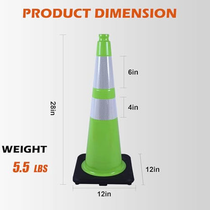 8-Pack 28" Green Cones - Reflective for Road/Construction - color: Green, size: 28inch