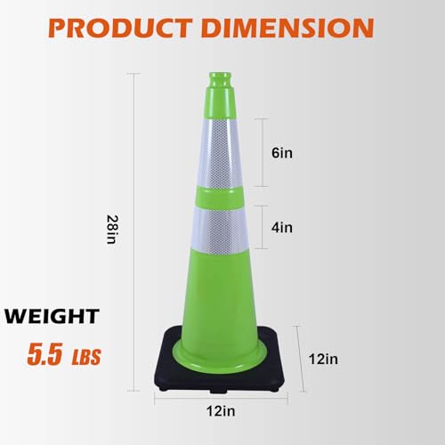 4-Pack 28" Green Cones - Reflective for Road/Construction - color: Green, size: 28inch