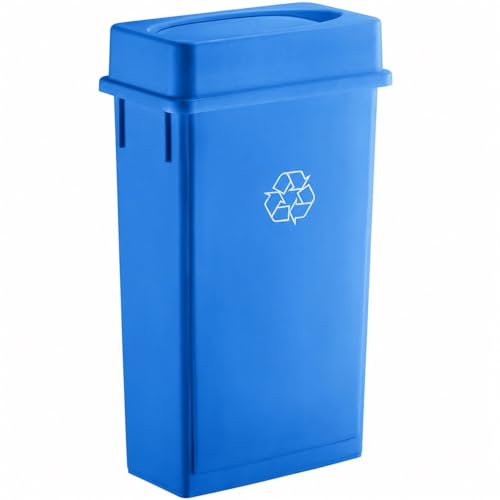 23 Gallon Slim Rectangular Commercial Trash Can, Heavy Duty Plastic Indoor Waste Bin for Kitchen, Office, Restaurant, School, Restroom & Janitorial Use (Blue, with Lid) - color: Blue