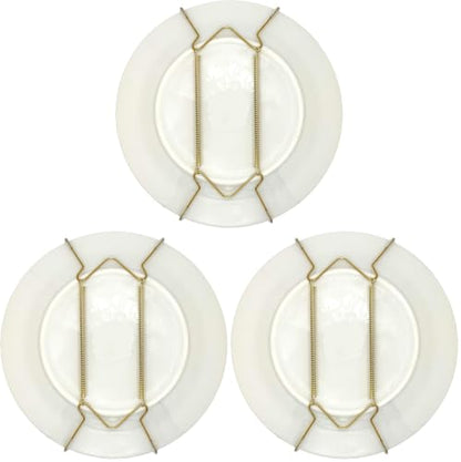 Rocky Mountain Goods Plate Hanger for Wall and Mounting Hardware - Fits Decorative Plates and Platters - Heavy Duty Polished Brass - Non Scratch Hooks - Includes Wall Mount Kit (5" - 8") (Pack of 3) - size: 5" - 8" (Pack of 3)