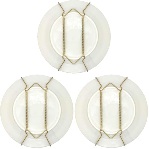 Rocky Mountain Goods Plate Hanger for Wall and Mounting Hardware - Fits Decorative Plates and Platters - Heavy Duty Polished Brass - Non Scratch Hooks - Includes Wall Mount Kit (5" - 8") (Pack of 3) - size: 5" - 8" (Pack of 3)