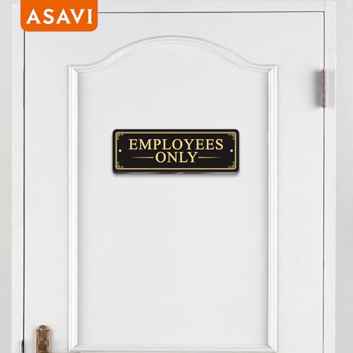“EMPLOYEES ONLY” Acrylic Sign – Waterproof & Fade-Resistant Staff-Only Notice with Strong Adhesive + Pre-Drilled Holes (8.7"x3") | Office, Warehouse, Restricted Areas (Black gold) - color: Black gold