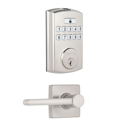 Brinks Fingerprint Door Lock with Lever – Keyless Entry Biometric Lock, Electronic Keypad Fingerprint Deadbolt with Auto-Locking, Front Door Lock and Interior Lever Set, Satin Nickel - color: Satin Nickel, style: Deadbolt & Passage Lever