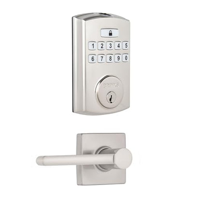 Brinks Fingerprint Door Lock with Lever – Keyless Entry Biometric Lock, Electronic Keypad Fingerprint Deadbolt with Auto-Locking, Front Door Lock and Interior Lever Set, Satin Nickel - color: Satin Nickel, style: Deadbolt & Passage Lever