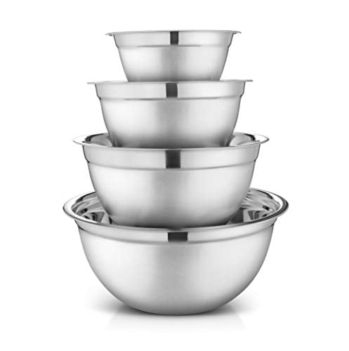 AVADOR Premium Stainless Steel Mixing Bowls, Set of 4 Stainless Steel Mixing Bowl Set, Easy To Clean, Space Saving, Great for Cooking, Baking, Prepping 0.74qt 1.4qt 3qt 5qt (4 pc German Mixing Bowl) - size: 4 pc (0.74 qt, 1.4 qt, 3 qt, 5 qt)