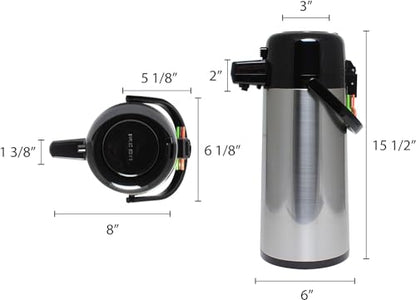 TrueCraftware- 2.2 Liter/ 74 oz Push Button Coffee Airpot Stainless Steel Body Glass Lined - Hot Beverage Coffee Chocolate Juice Tea Drinks Dispenser Ideal for Large Crowds for Any Occasion - size: 2.2 Liter