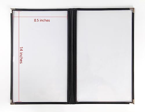 Menu Covers, Double Pages, 8.5" x 14" Legal Size, Black, Pack of 6