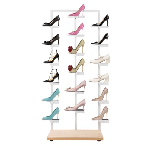 Shoe Rack, Commercial Shoe Rack Display Rack Shoe Organizer Stand Free Standing Shoe Rack Shoe Display Shelf Retail Boutique Shoe Display Shelf Shoe Tower Rack for Home Store (White, Wood) - color: White, Wood