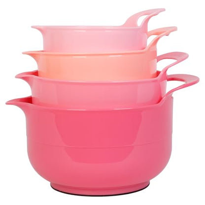 BoxedHome 4 Pack Nesting Mixing Bowl with Pour Spout and Handle, BPA free Microwave & Dishwasher Safe(Pink Gradient, 4 Pack with Handle) - color: Pink Gradient
