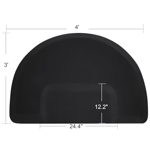 BarberPub 3'x4'x1/2" Semicircle Salon Mat, NBR, Square Base 0065 - color: Black - Nbr Foam