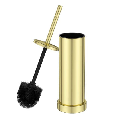 304 Stainless Steel Toilet Brush and Holder Set, Toilet Bowl Brush and Holder, Heavy Duty with Long Handle, Removable Inner Bowl and Splash Protection for Bathroom - color: Light Gold