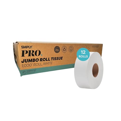 SMPLY PRO Jumbo Roll Tissue – 1,000' Rolls, 12-Roll Case (12,000' Total) – 2-Ply Bulk Toilet Paper for Commercial Restrooms – Fits Universal Dispensers – High-Capacity & Cost-Effective