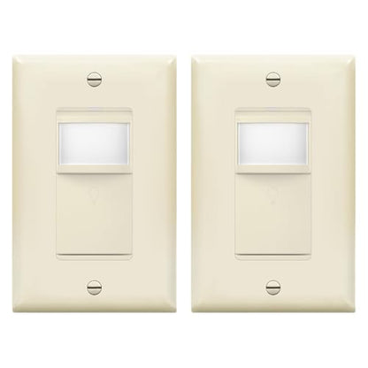 LIDER Motion Sensor Switch with Wall Plate, PIR Sensor Switch, 60Hz, 2-Pack - color: Light Almond