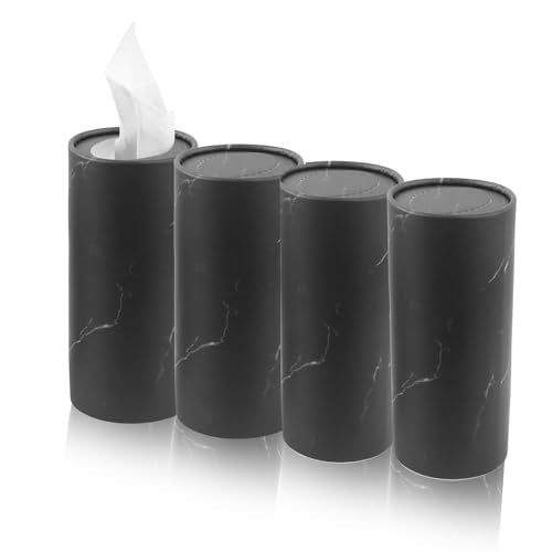 4PCS Car Tissues Cylinder,Refillable Round Cup Holder Tissues for Car with 50 Facial Tissue,Portable Universal Cars Tissue Holder Cars Accessories Interior for Home & Office
